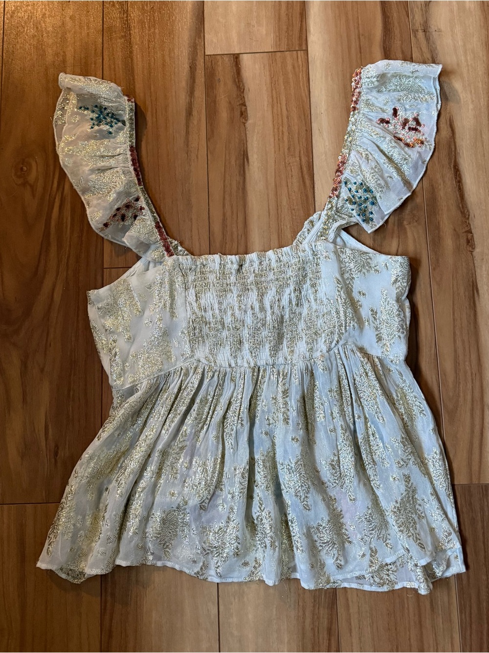 NWT Free People All That Shimmers Metallic Sequin Babydoll Top XL Boho Fairy - Picture 4 of 5